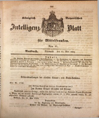 Königlich Bayerisches Intelligenzblatt für Mittelfranken (Ansbacher Intelligenz-Zeitung) Mittwoch 23. Mai 1849