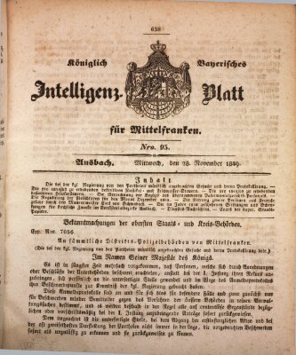 Königlich Bayerisches Intelligenzblatt für Mittelfranken (Ansbacher Intelligenz-Zeitung) Mittwoch 28. November 1849