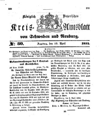 Königlich Bayerisches Kreis-Amtsblatt von Schwaben und Neuburg Samstag 15. April 1854