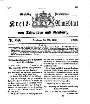 Königlich Bayerisches Kreis-Amtsblatt von Schwaben und Neuburg Dienstag 25. April 1854