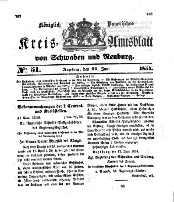 Königlich Bayerisches Kreis-Amtsblatt von Schwaben und Neuburg Freitag 23. Juni 1854