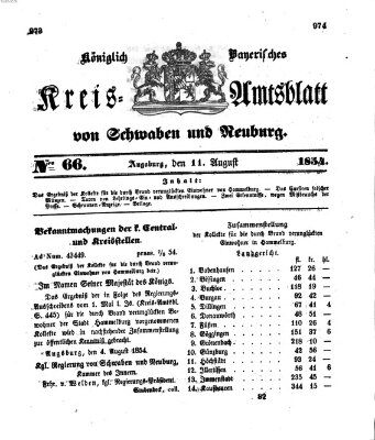 Königlich Bayerisches Kreis-Amtsblatt von Schwaben und Neuburg Freitag 11. August 1854