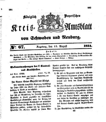 Königlich Bayerisches Kreis-Amtsblatt von Schwaben und Neuburg Dienstag 15. August 1854