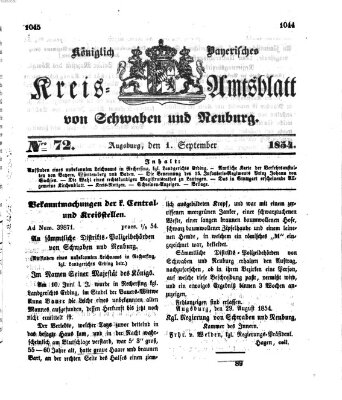 Königlich Bayerisches Kreis-Amtsblatt von Schwaben und Neuburg Freitag 1. September 1854