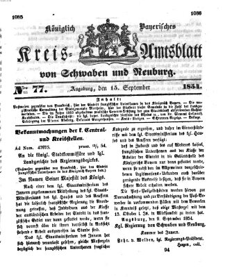 Königlich Bayerisches Kreis-Amtsblatt von Schwaben und Neuburg Freitag 15. September 1854