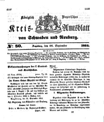Königlich Bayerisches Kreis-Amtsblatt von Schwaben und Neuburg Dienstag 26. September 1854