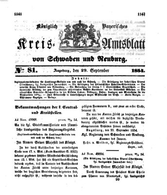 Königlich Bayerisches Kreis-Amtsblatt von Schwaben und Neuburg Freitag 29. September 1854