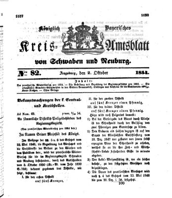 Königlich Bayerisches Kreis-Amtsblatt von Schwaben und Neuburg Montag 2. Oktober 1854