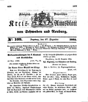 Königlich Bayerisches Kreis-Amtsblatt von Schwaben und Neuburg Mittwoch 27. Dezember 1854