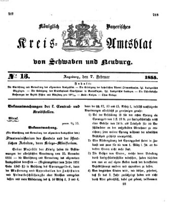 Königlich Bayerisches Kreis-Amtsblatt von Schwaben und Neuburg Mittwoch 7. Februar 1855