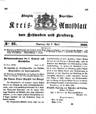 Königlich Bayerisches Kreis-Amtsblatt von Schwaben und Neuburg Samstag 7. April 1855