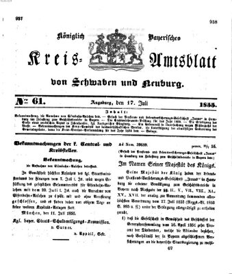 Königlich Bayerisches Kreis-Amtsblatt von Schwaben und Neuburg Dienstag 17. Juli 1855