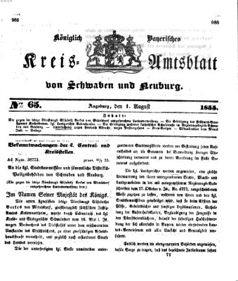 Königlich Bayerisches Kreis-Amtsblatt von Schwaben und Neuburg Mittwoch 1. August 1855