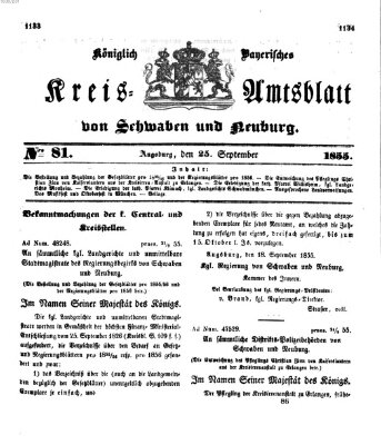 Königlich Bayerisches Kreis-Amtsblatt von Schwaben und Neuburg Dienstag 25. September 1855