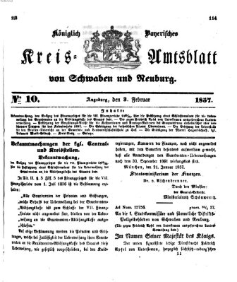 Königlich Bayerisches Kreis-Amtsblatt von Schwaben und Neuburg Dienstag 3. Februar 1857