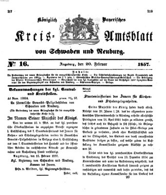 Königlich Bayerisches Kreis-Amtsblatt von Schwaben und Neuburg Freitag 20. Februar 1857