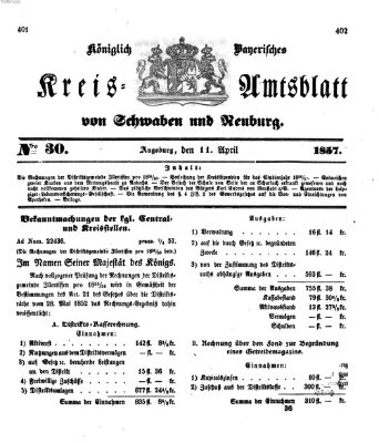 Königlich Bayerisches Kreis-Amtsblatt von Schwaben und Neuburg Samstag 11. April 1857