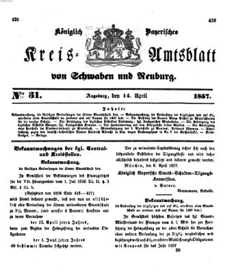 Königlich Bayerisches Kreis-Amtsblatt von Schwaben und Neuburg Dienstag 14. April 1857