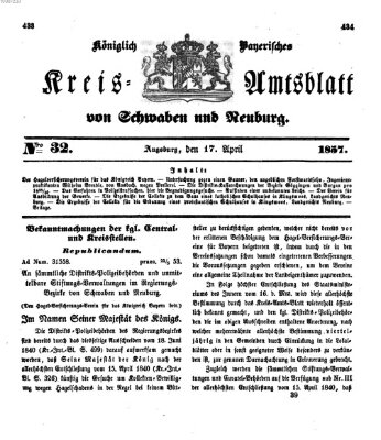 Königlich Bayerisches Kreis-Amtsblatt von Schwaben und Neuburg Freitag 17. April 1857