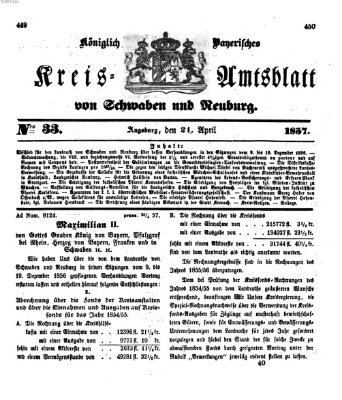 Königlich Bayerisches Kreis-Amtsblatt von Schwaben und Neuburg Dienstag 21. April 1857