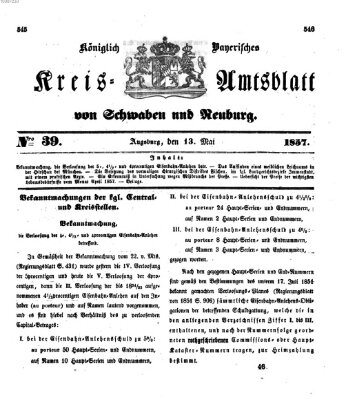 Königlich Bayerisches Kreis-Amtsblatt von Schwaben und Neuburg Mittwoch 13. Mai 1857