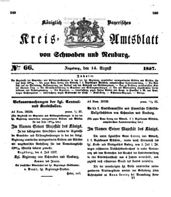 Königlich Bayerisches Kreis-Amtsblatt von Schwaben und Neuburg Freitag 14. August 1857