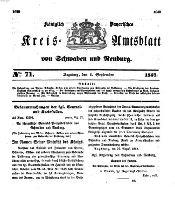 Königlich Bayerisches Kreis-Amtsblatt von Schwaben und Neuburg Dienstag 1. September 1857