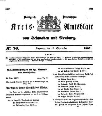 Königlich Bayerisches Kreis-Amtsblatt von Schwaben und Neuburg Samstag 19. September 1857