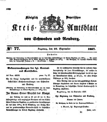 Königlich Bayerisches Kreis-Amtsblatt von Schwaben und Neuburg Dienstag 22. September 1857