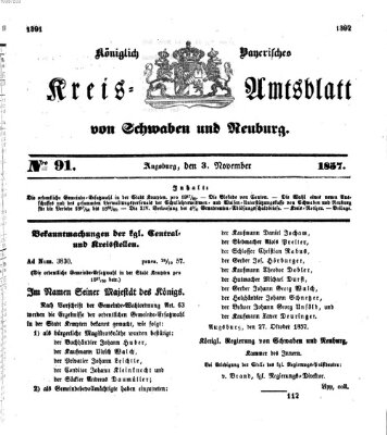 Königlich Bayerisches Kreis-Amtsblatt von Schwaben und Neuburg Dienstag 3. November 1857