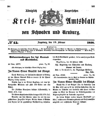 Königlich Bayerisches Kreis-Amtsblatt von Schwaben und Neuburg Freitag 19. Februar 1858