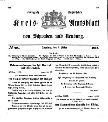 Königlich Bayerisches Kreis-Amtsblatt von Schwaben und Neuburg Dienstag 2. März 1858