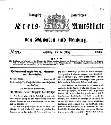 Königlich Bayerisches Kreis-Amtsblatt von Schwaben und Neuburg Freitag 12. März 1858