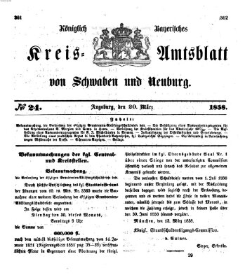 Königlich Bayerisches Kreis-Amtsblatt von Schwaben und Neuburg Samstag 20. März 1858