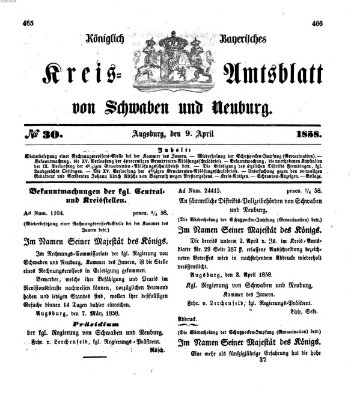 Königlich Bayerisches Kreis-Amtsblatt von Schwaben und Neuburg Freitag 9. April 1858