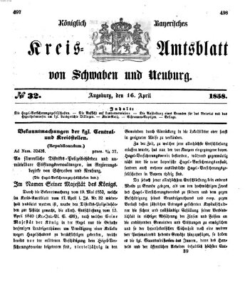 Königlich Bayerisches Kreis-Amtsblatt von Schwaben und Neuburg Freitag 16. April 1858