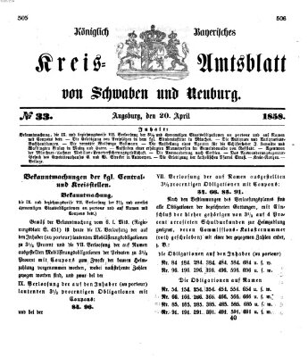 Königlich Bayerisches Kreis-Amtsblatt von Schwaben und Neuburg Dienstag 20. April 1858