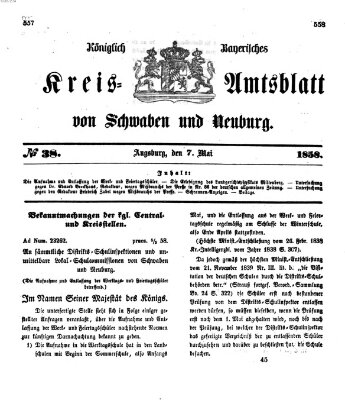 Königlich Bayerisches Kreis-Amtsblatt von Schwaben und Neuburg Freitag 7. Mai 1858