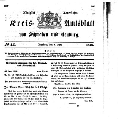 Königlich Bayerisches Kreis-Amtsblatt von Schwaben und Neuburg Dienstag 1. Juni 1858