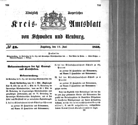 Königlich Bayerisches Kreis-Amtsblatt von Schwaben und Neuburg Freitag 11. Juni 1858