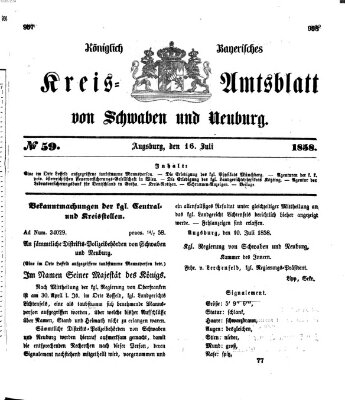 Königlich Bayerisches Kreis-Amtsblatt von Schwaben und Neuburg Freitag 16. Juli 1858