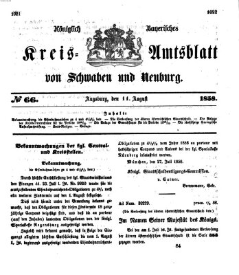 Königlich Bayerisches Kreis-Amtsblatt von Schwaben und Neuburg Mittwoch 11. August 1858