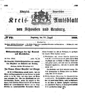 Königlich Bayerisches Kreis-Amtsblatt von Schwaben und Neuburg Dienstag 31. August 1858