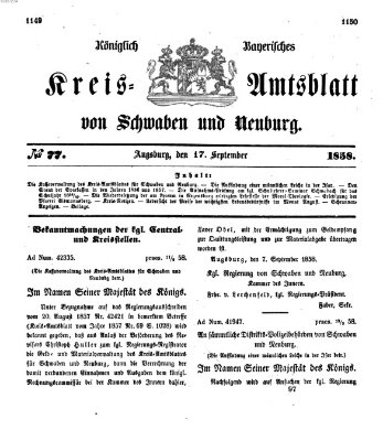 Königlich Bayerisches Kreis-Amtsblatt von Schwaben und Neuburg Freitag 17. September 1858