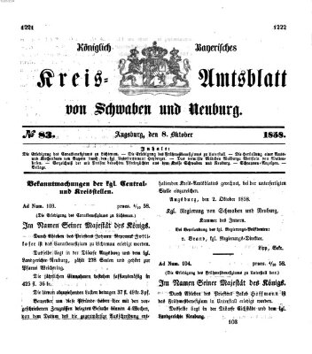 Königlich Bayerisches Kreis-Amtsblatt von Schwaben und Neuburg Freitag 8. Oktober 1858