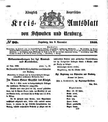 Königlich Bayerisches Kreis-Amtsblatt von Schwaben und Neuburg Mittwoch 3. November 1858