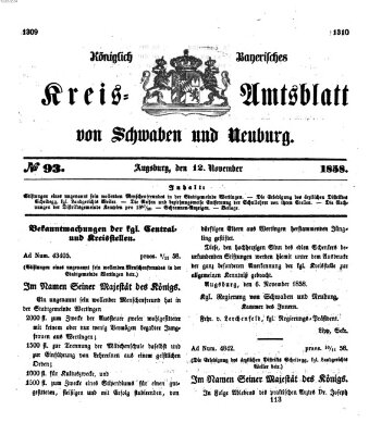 Königlich Bayerisches Kreis-Amtsblatt von Schwaben und Neuburg Freitag 12. November 1858