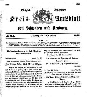 Königlich Bayerisches Kreis-Amtsblatt von Schwaben und Neuburg Dienstag 16. November 1858