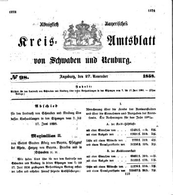 Königlich Bayerisches Kreis-Amtsblatt von Schwaben und Neuburg Samstag 27. November 1858