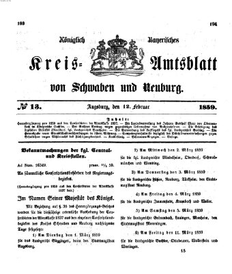 Königlich Bayerisches Kreis-Amtsblatt von Schwaben und Neuburg Samstag 12. Februar 1859